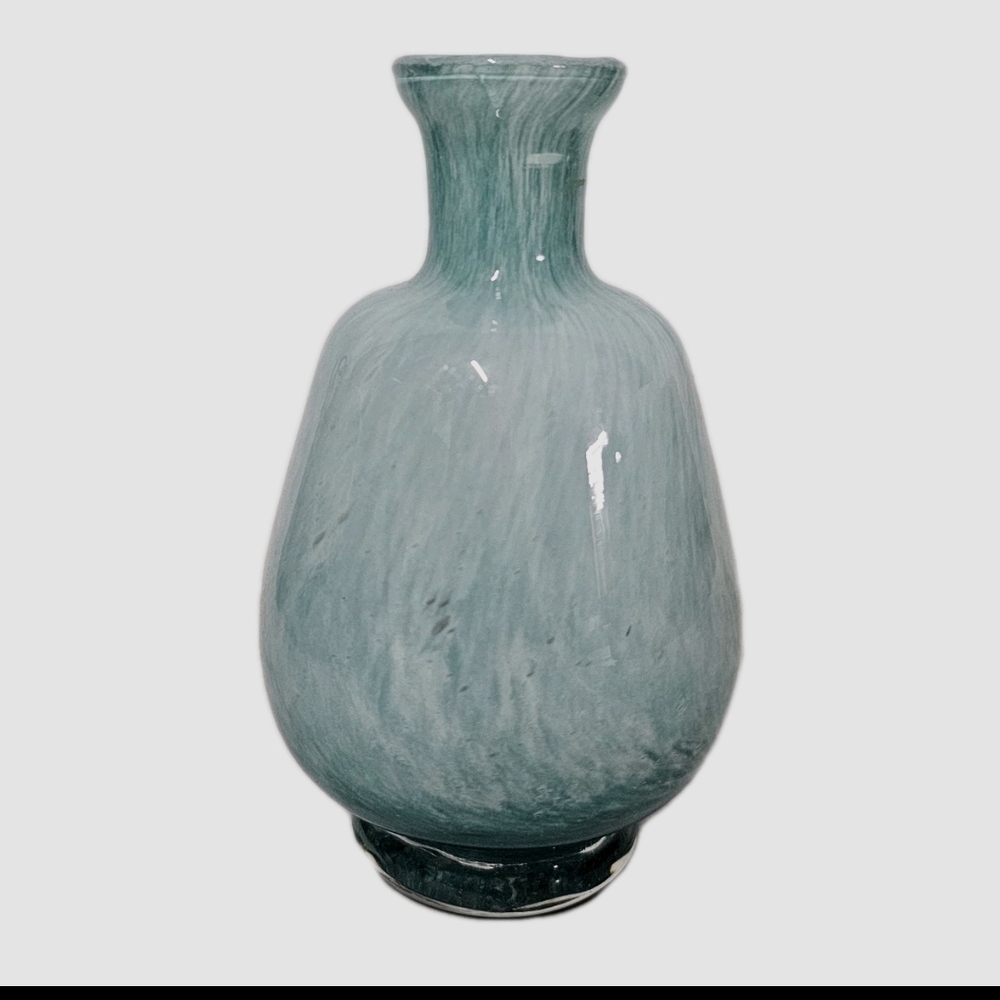 Light Blue Hand Blown Bottle Vase Beach Theme Nautical Decor Accent